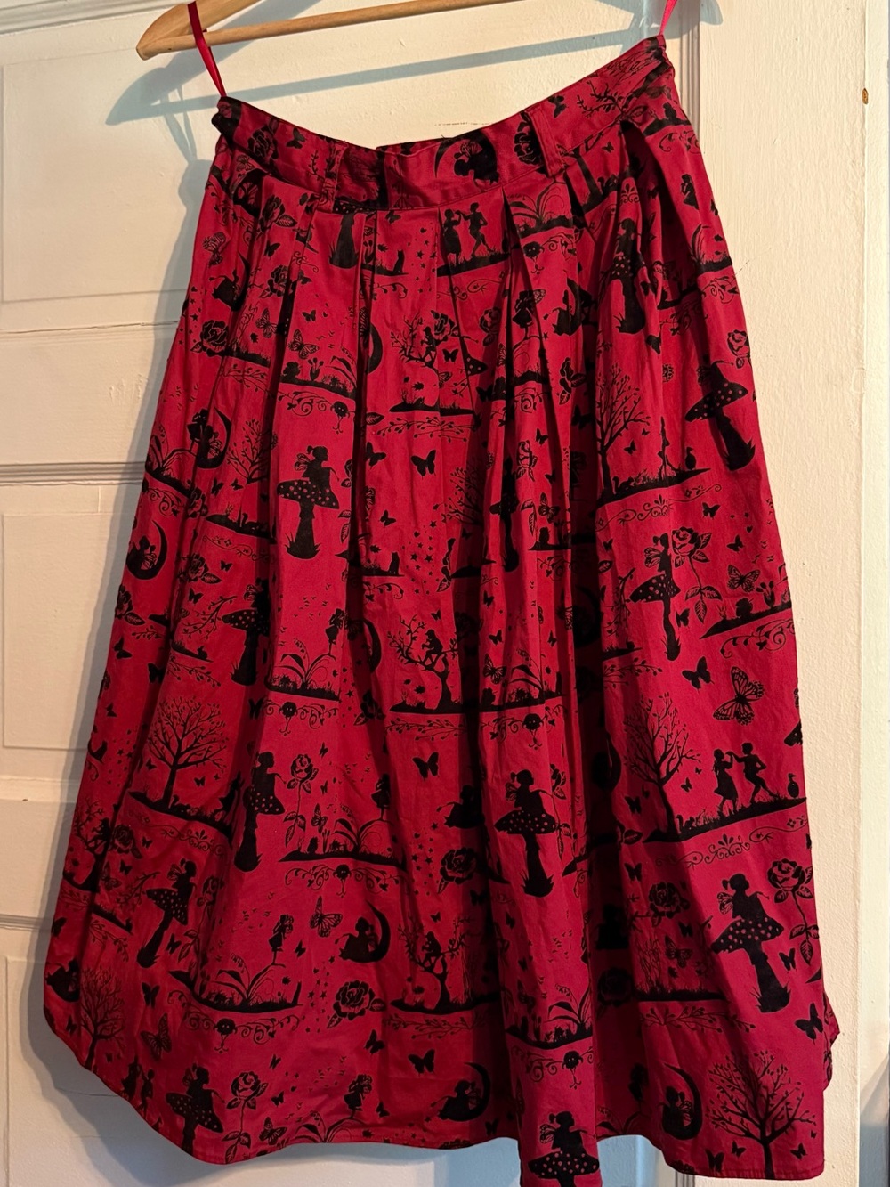 Hell Bunny Woodland Fairy Vintage Inspired Red and Black Flocked Circle Skirt